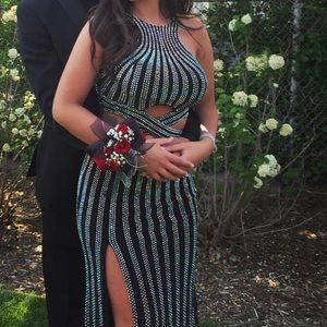 Black La Femme sparkly prom gown.